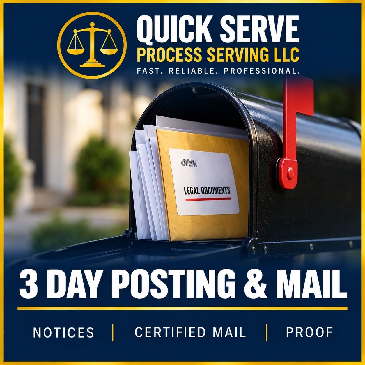 Quick Serve Process Serving LLC — 3-Day Posting and Mail Notices Certified Mail Proof