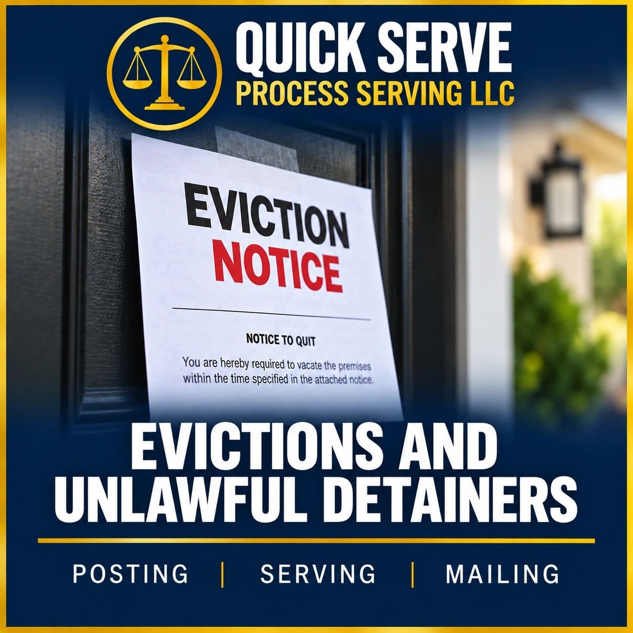 Quick Serve Process Serving LLC — Evictions and Unlawful Detainers Posting Serving Mailing